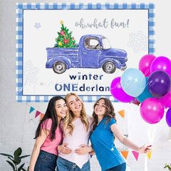 Lofaris Winter Onederland Snowflake Blue Car Backdrop for Baby Shower