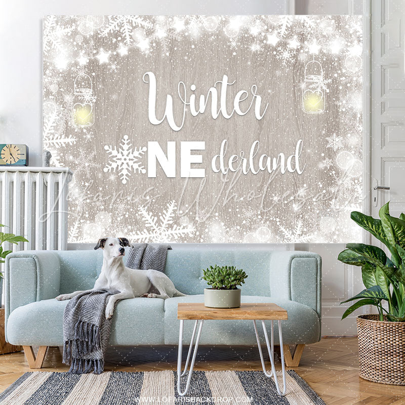 Lofaris Winter Onederland Snowflake Happy Birthday Backdrop