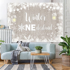Lofaris Winter Onederland Snowflake Happy Birthday Backdrop