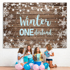 Lofaris Winter Onederland Snowflake Wood Boy Birthday Backdrop