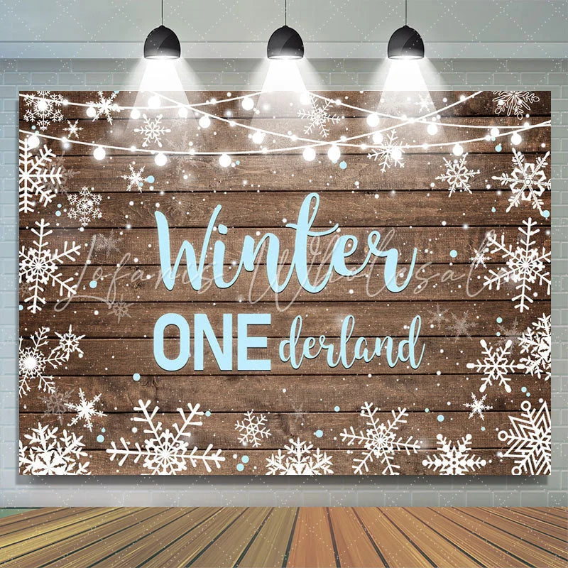 Lofaris Winter Onederland Snowflake Wood Boy Birthday Backdrop
