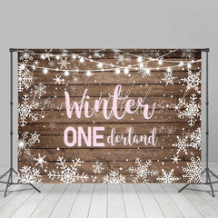Lofaris Winter Onederland Snowflake Wood Girl Birthday Backdrop