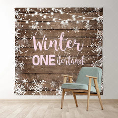 Lofaris Winter Onederland Snowflake Wood Girl Birthday Backdrop