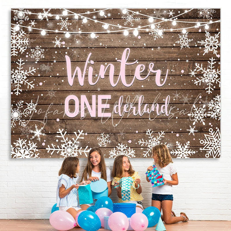 Lofaris Winter Onederland Snowflake Wood Girl Birthday Backdrop