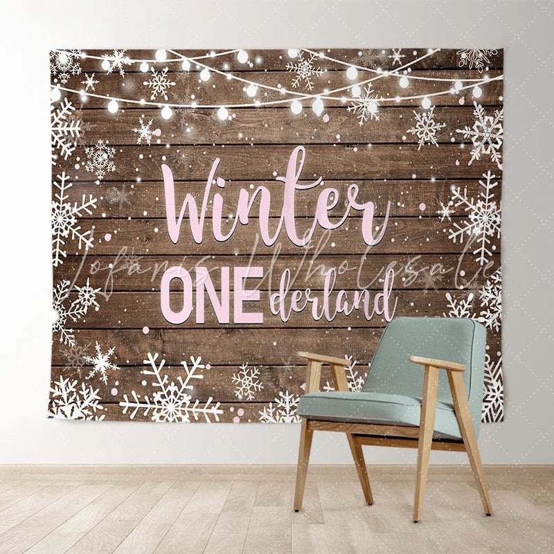 Lofaris Winter Onederland Snowflake Wood Girl Birthday Backdrop