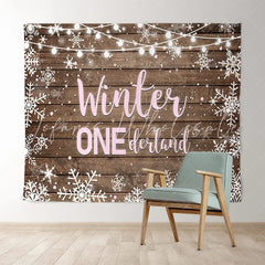 Lofaris Winter Onederland Snowflake Wood Girl Birthday Backdrop