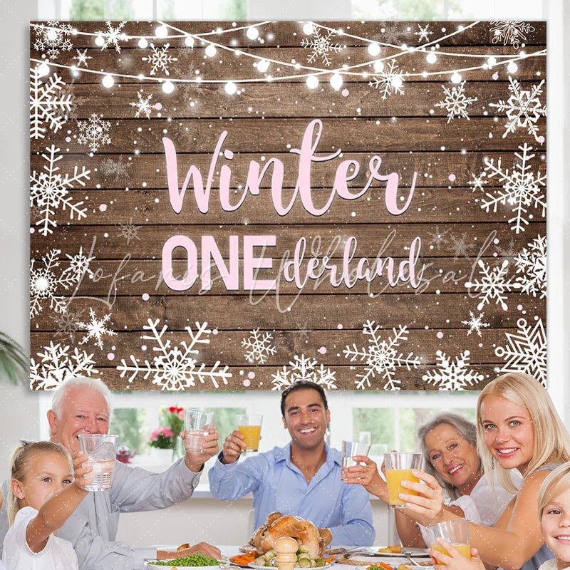 Lofaris Winter Onederland Snowflake Wood Girl Birthday Backdrop