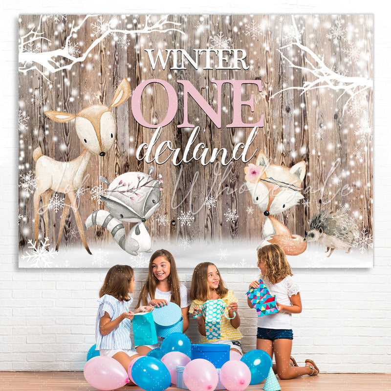 Lofaris Winter Onederland Snowflakes and Animals Birthday Backdrop