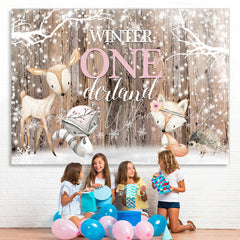 Lofaris Winter Onederland Snowflakes and Animals Birthday Backdrop