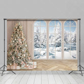 Lofaris Winter Pink Decored Christmas Tree Window Floor Backdrop