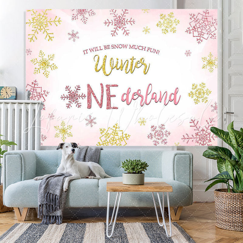 Lofaris Winter Pink Snowflake One-derland Photo Backdrop for Party