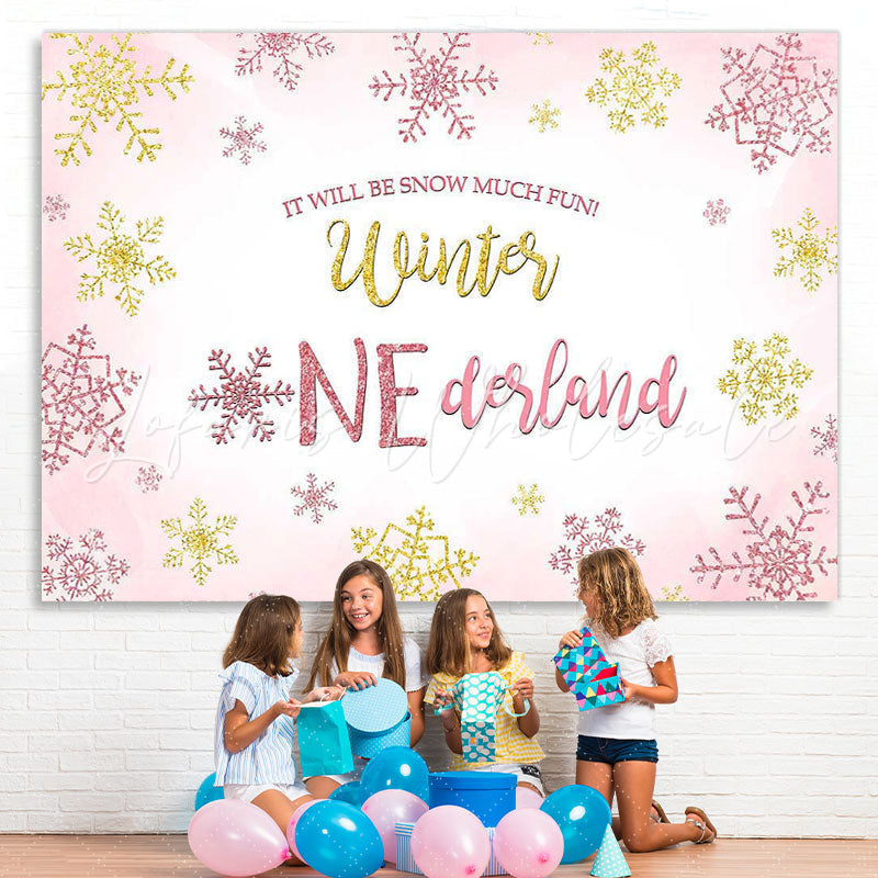 Lofaris Winter Pink Snowflake One-derland Photo Backdrop for Party