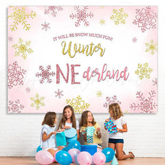 Lofaris Winter Pink Snowflake One-derland Photo Backdrop for Party