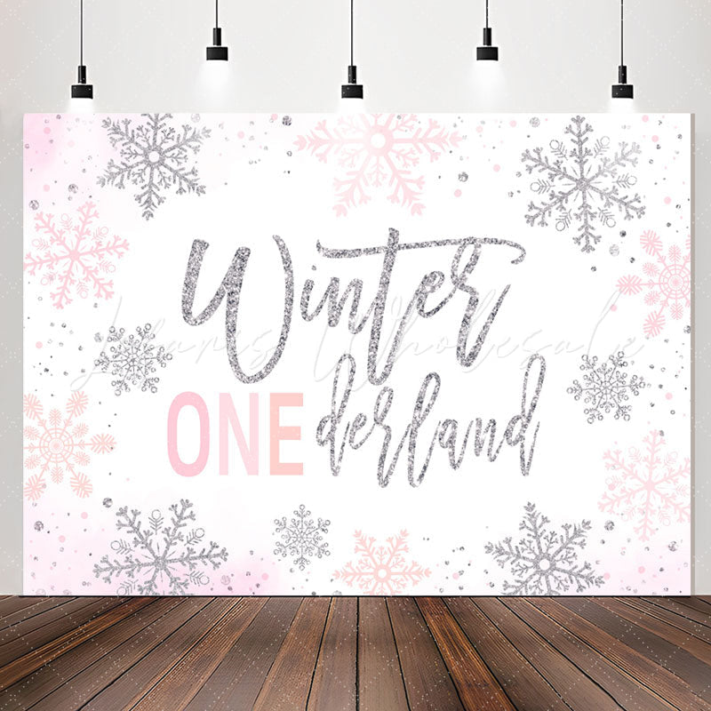 Lofaris Winter Silver Pink Glitter 1St Birthday Backdrop