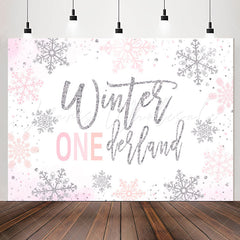 Lofaris Winter Silver Pink Glitter 1St Birthday Backdrop