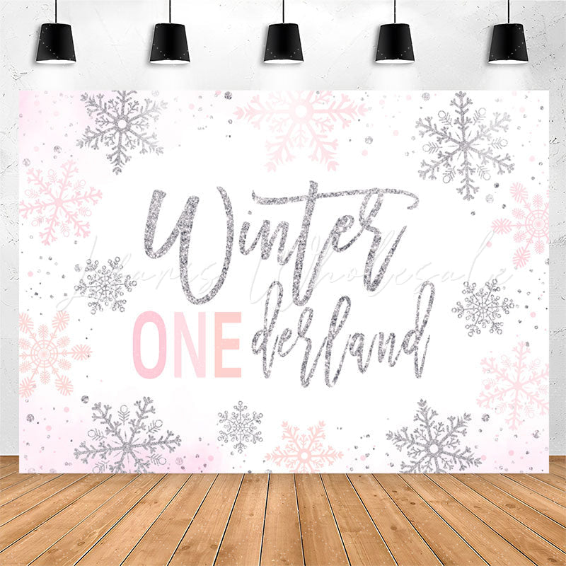 Lofaris Winter Silver Pink Glitter 1St Birthday Backdrop