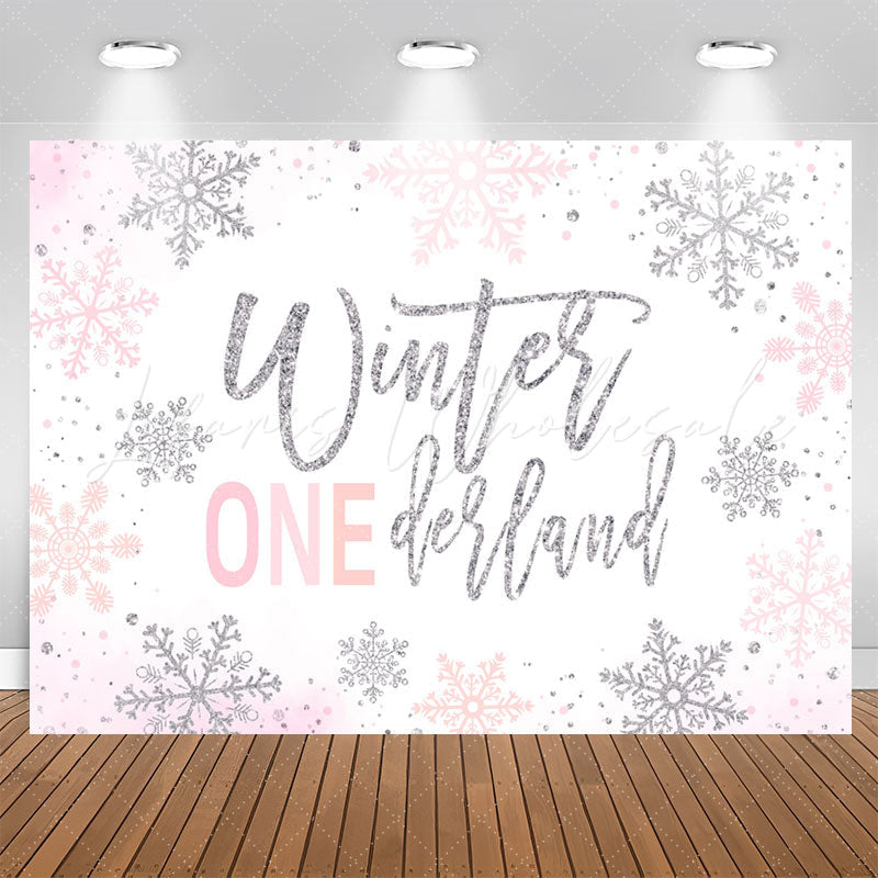 Lofaris Winter Silver Pink Glitter 1St Birthday Backdrop