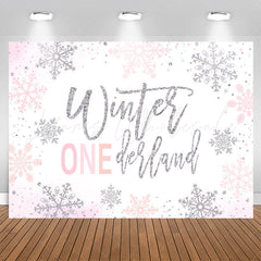Lofaris Winter Silver Pink Glitter 1St Birthday Backdrop