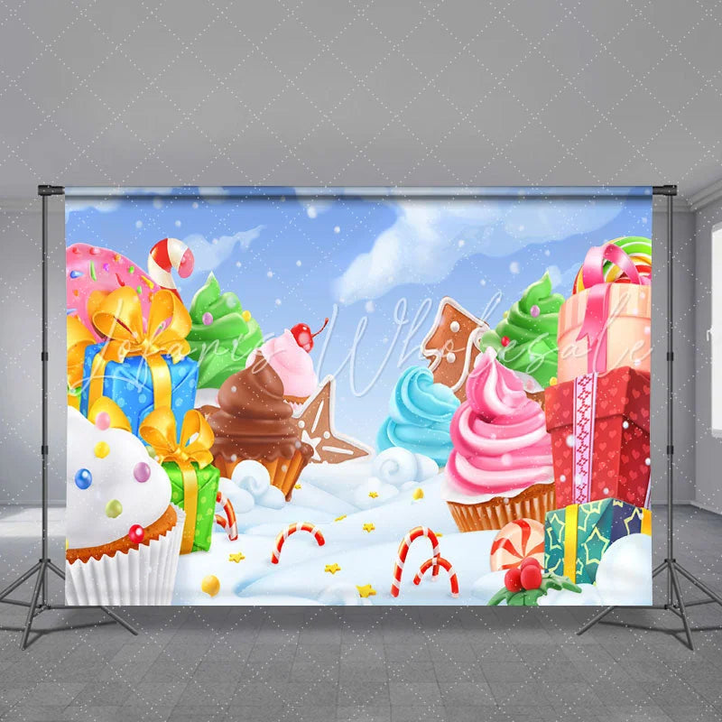 Lofaris Winter Snow Cartoon Cake Gift Backdrops for Birthday Baby Shower
