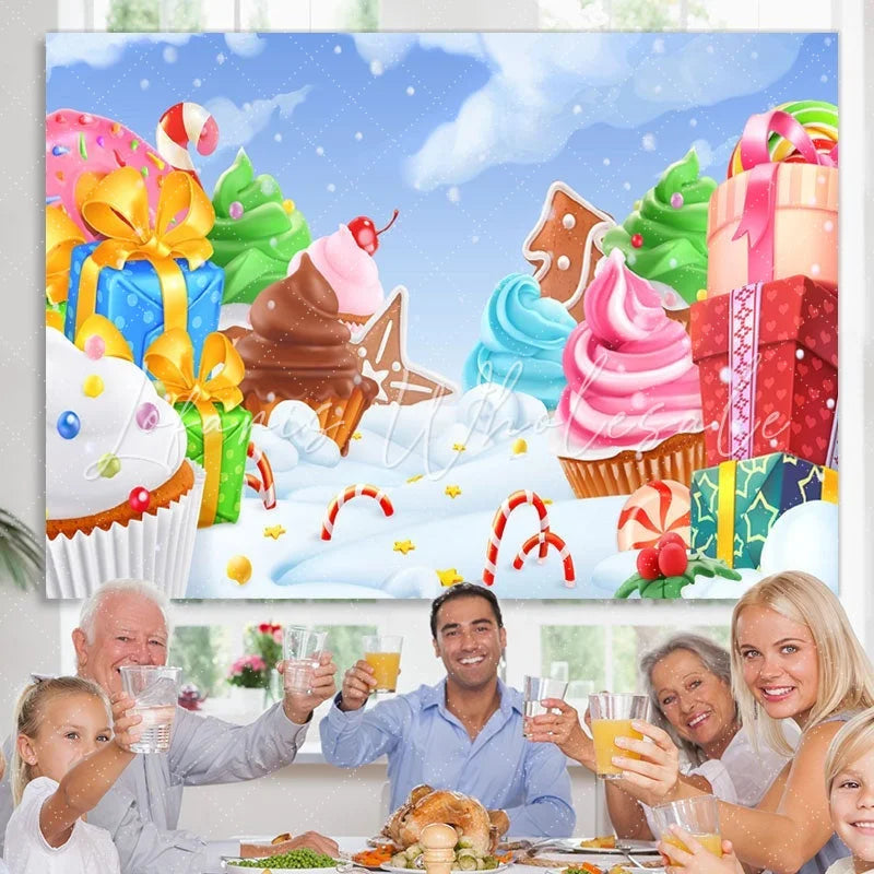 Lofaris Winter Snow Cartoon Cake Gift Backdrops for Birthday Baby Shower