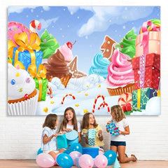 Lofaris Winter Snow Cartoon Cake Gift Backdrops for Birthday Baby Shower
