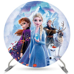 Lofaris Winter Snow Mountain Round Cartoon Birthday Backdrop
