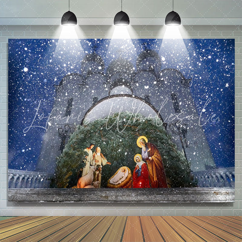 Lofaris Winter Snow Night Nativity Photo Christmas Backdrop