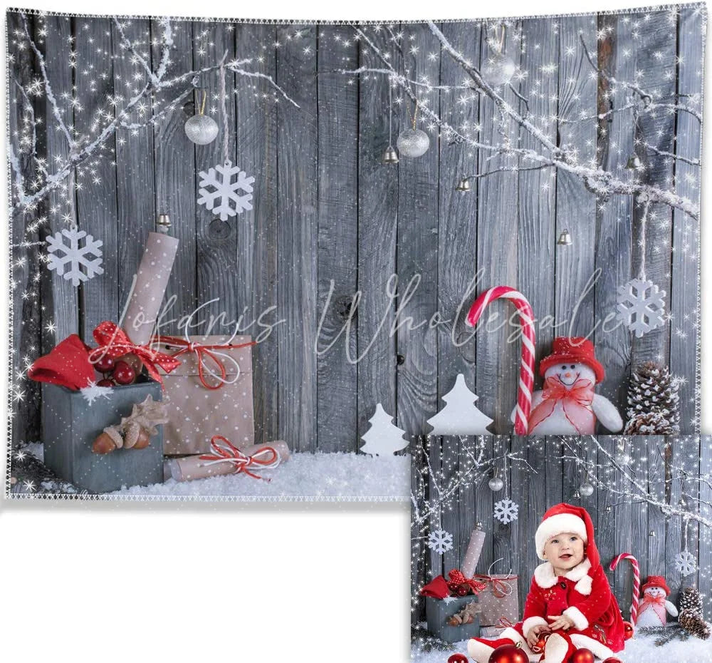 Lofaris Winter Snowflake Santa Gift Wood Backdrop