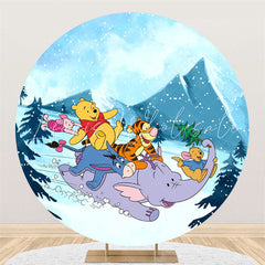 Lofaris Winter Snowmountain Round Cartoon Birthday Backdrop