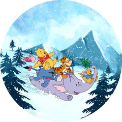 Lofaris Winter Snowmountain Round Cartoon Birthday Backdrop