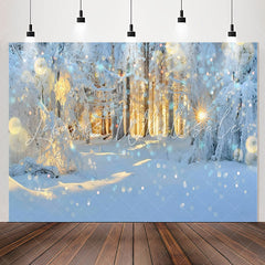 Lofaris Winter Snowy Forest Glitter Sun Birthday Backdrop