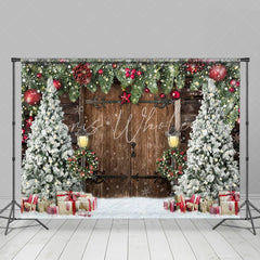Lofaris Winter Theme Wooden Door Christmas Tree Backdrop