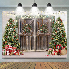Lofaris Winter Tree Christmas Wood Door Backdrop for Photoshoot Decoration
