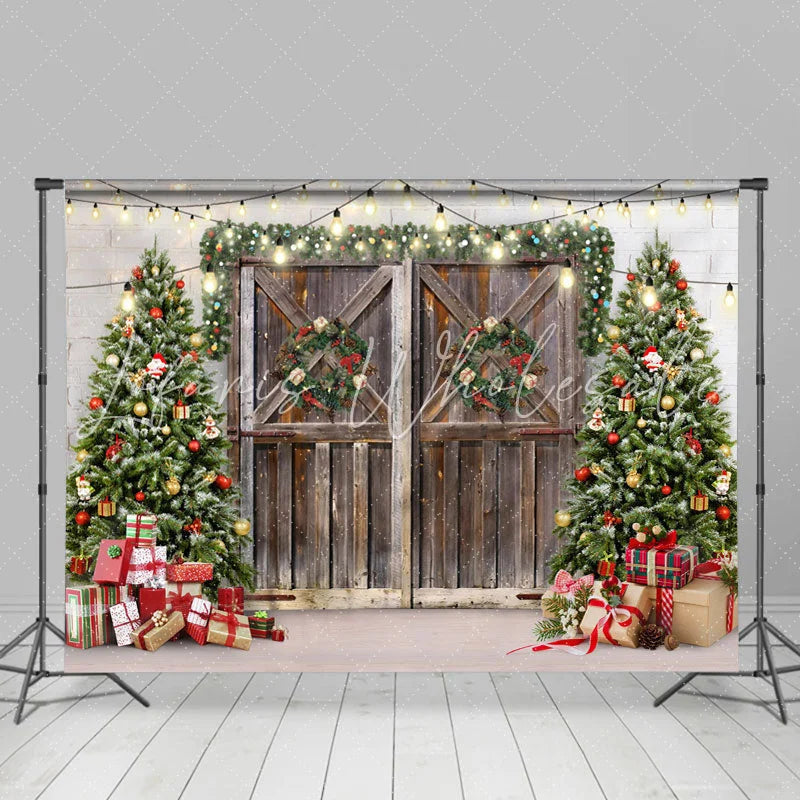 Lofaris Winter Tree Christmas Wood Door Backdrop for Photoshoot Decoration