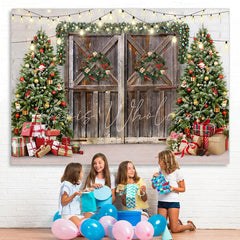 Lofaris Winter Tree Christmas Wood Door Backdrop for Photoshoot Decoration