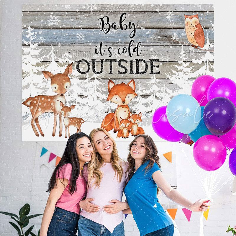 Lofaris Winter Trees and Little Animals Baby Shower Backdrop