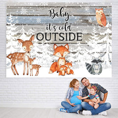 Lofaris Winter Trees and Little Animals Baby Shower Backdrop