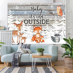 Lofaris Winter Trees and Little Animals Baby Shower Backdrop