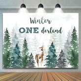 Lofaris Winter Watercolor Pine Forest Deer 1st Birthday Backdrop