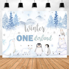 Lofaris Winter White Animals Forest 1st Birthday Backdrop