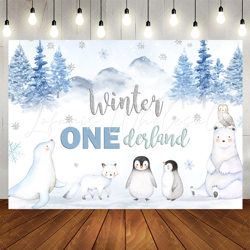 Lofaris Winter White Animals Forest 1st Birthday Backdrop