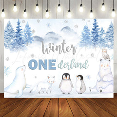 Lofaris Winter White Animals Forest 1st Birthday Backdrop