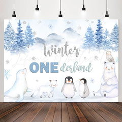 Lofaris Winter White Animals Forest 1st Birthday Backdrop