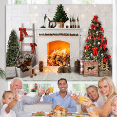 Lofaris Winter White Brick Stove And Christmas Tree Backdrop