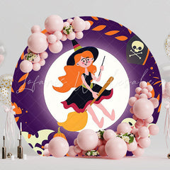 Witch on Bright Moon Round Backdrop for Halloween Party