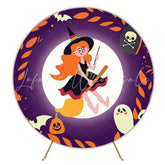 Witch on Bright Moon Round Backdrop for Halloween Party