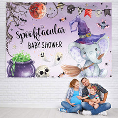 Lofaris Wizard Elephant Purple Halloween Baby Shower Backdrop