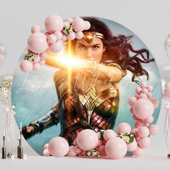 Wonder Woman Round Backdrop For Superhero Kids Celebration