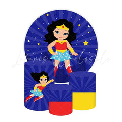 Wonder Woman Themed Round Backdrop and Cylinders Kit for Events