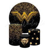 Wonder Woman Themed Round Backdrop and Cylinders Kit for Parties